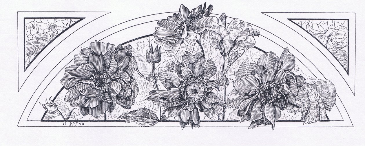 Desenhos de flores, da revista de arte de 1893, Cassell and Company, 1893 de English School