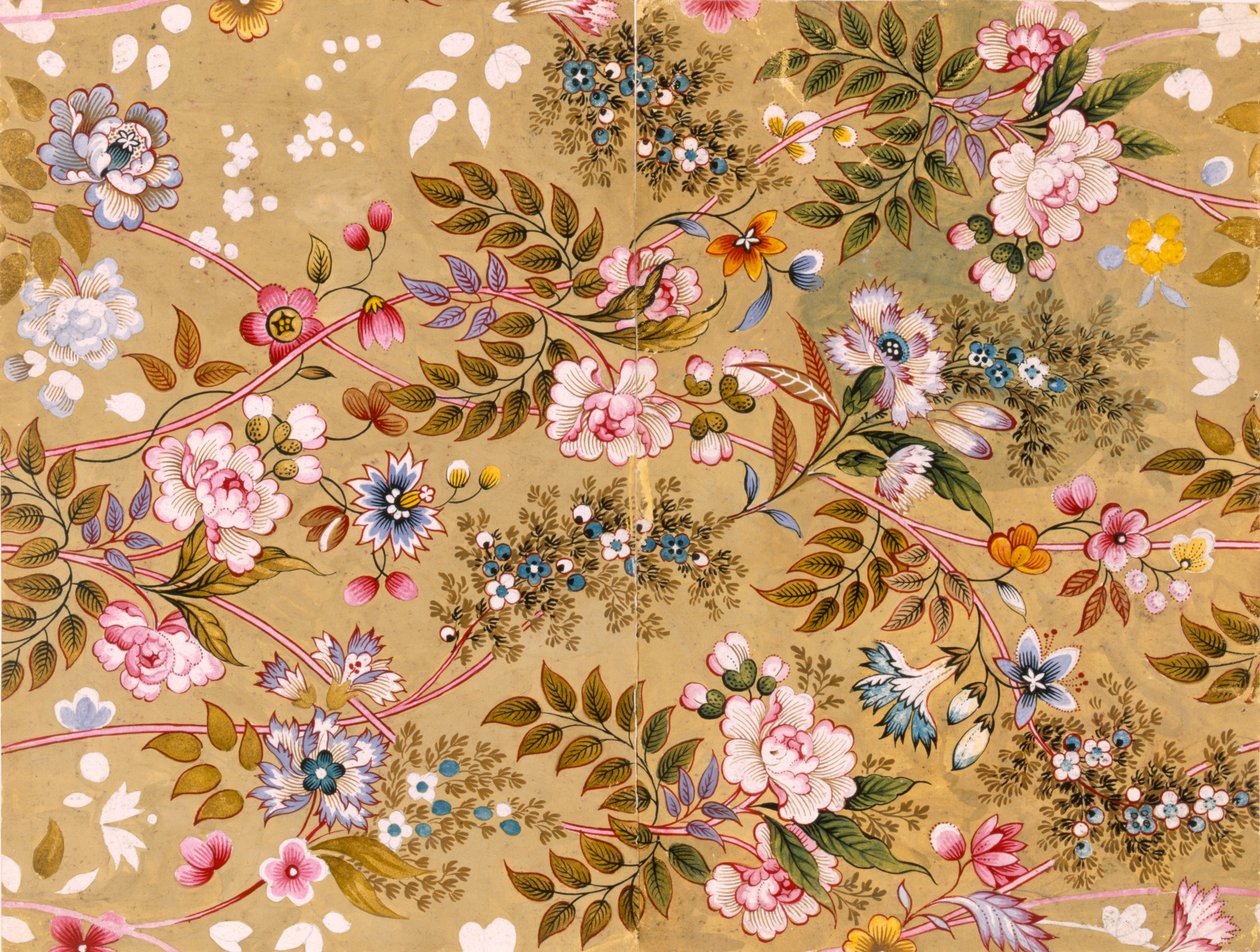 Design Têxtil Florescido, possivelmente por William Kilburn (1745-1818) de English School