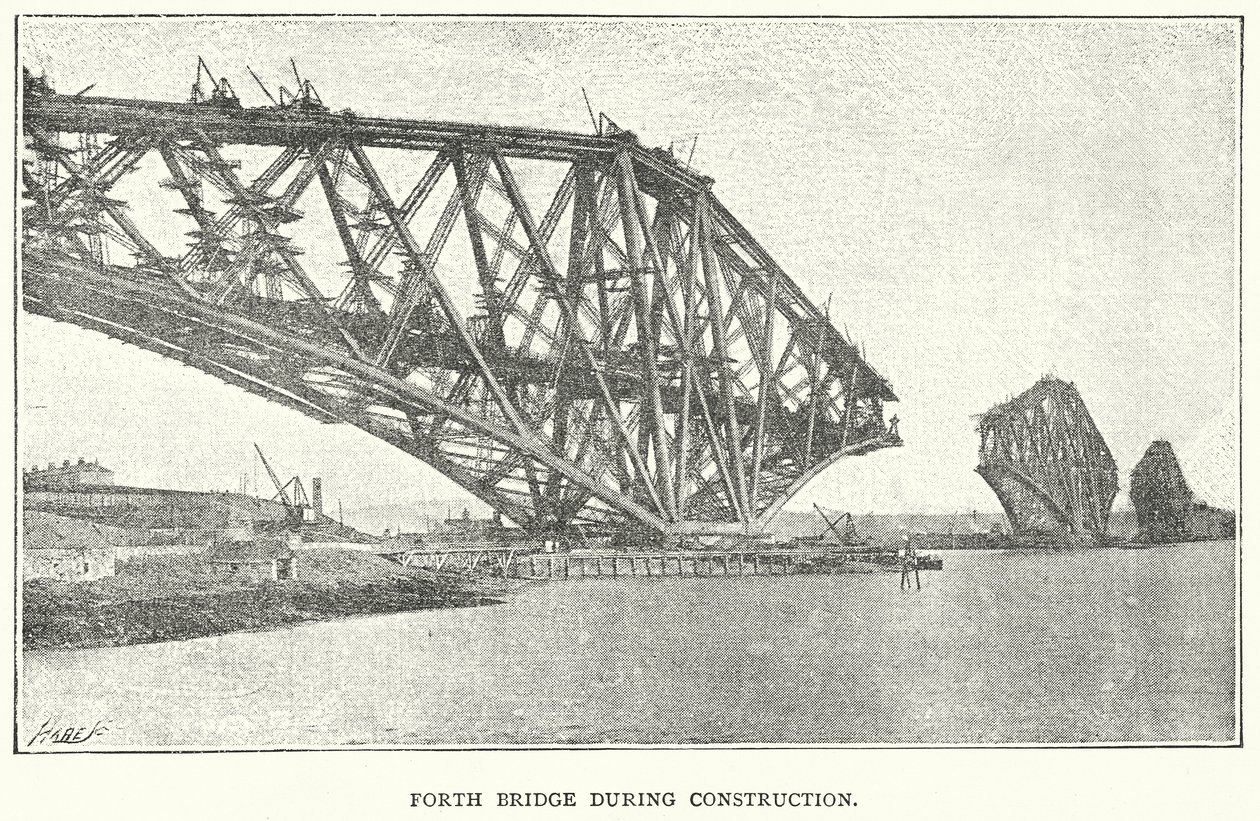 Ponte Forth durante a construção (gravura) de English School