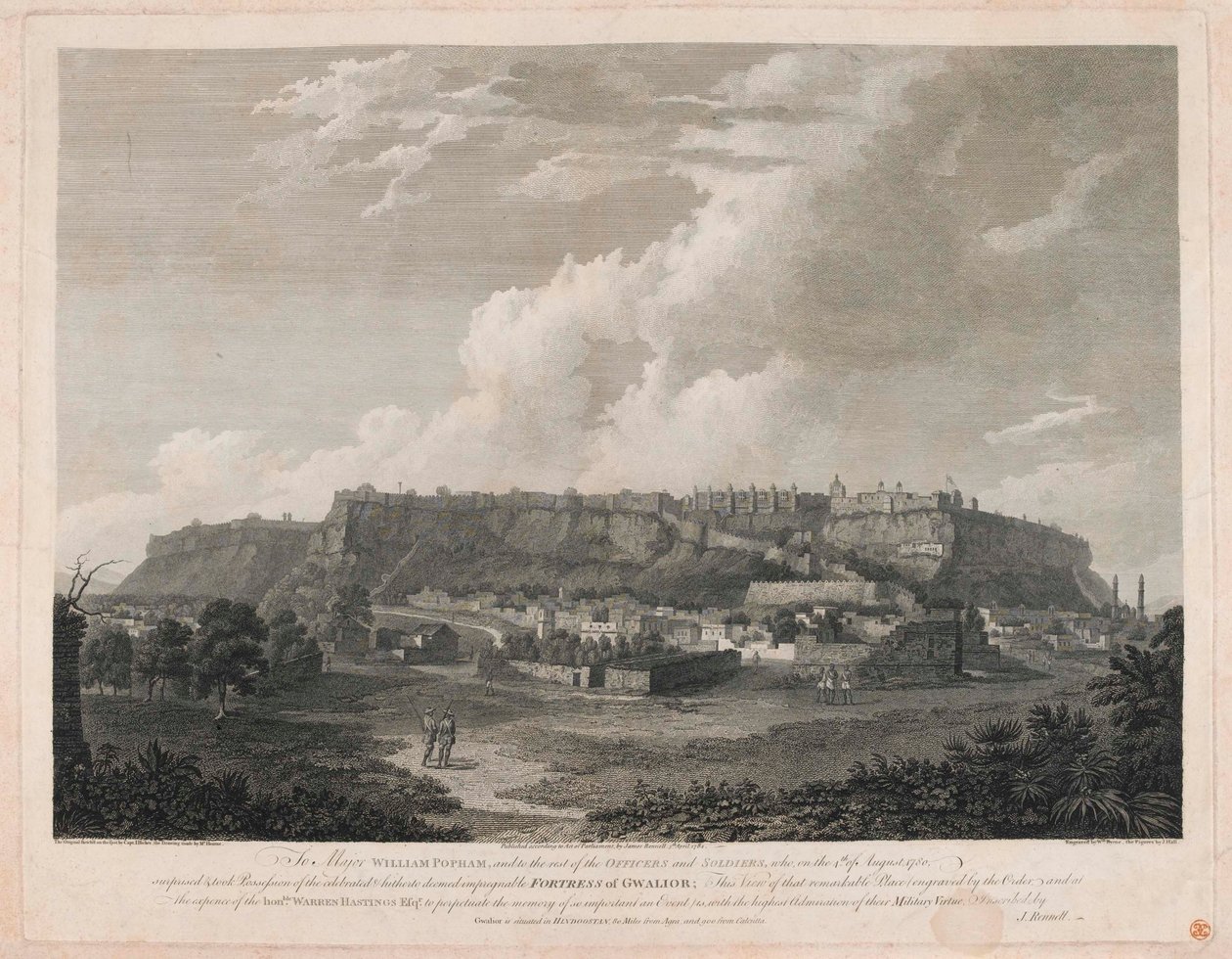 Fortaleza de Gwalior (gravação de linhas, colorida) de English School