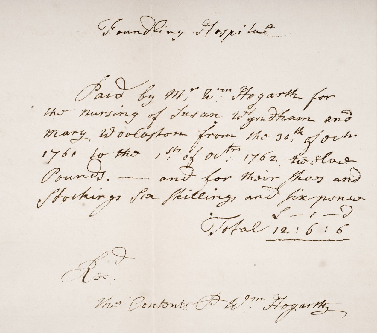 Recibo do Hospital Foundling, assinado por William Hogarth de English School