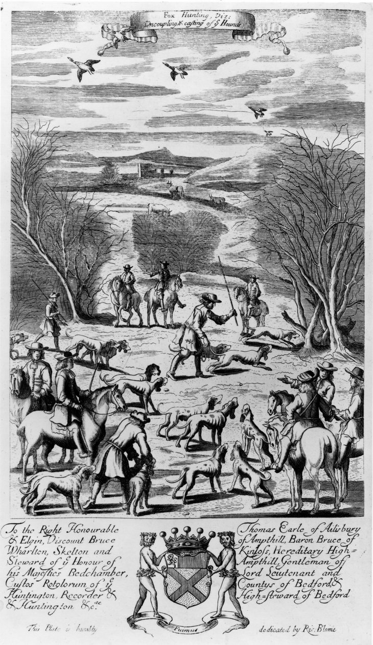 Caça à raposa, de &39;The Gentleman&39;s Recreation&39;, publicado por Richard Blome, 1686 (gravura) de English School