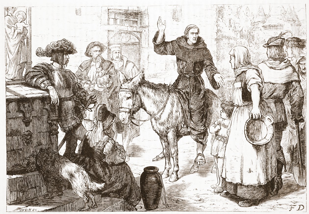 Francis Lambert Preaching, ilustração da história do protestantismo por James Aitken Wylie (1808-1890), bar. 1878 de English School
