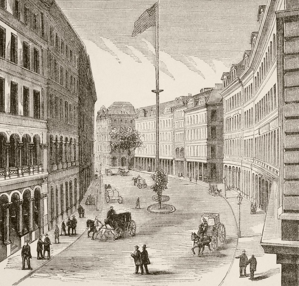 Franklin Street, Boston, Massachusetts, na década de 1870 (litografia) de English School