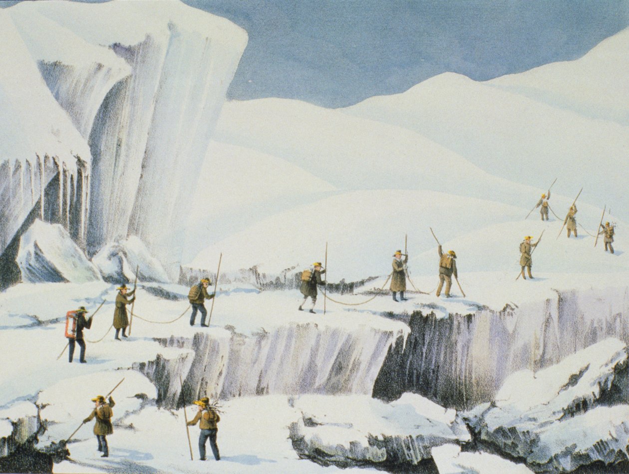 Aparecimento Frequente do Gelo com Pontes de Neve, de Uma Narrativa de uma Ascensão à Cimeira do Mont Blanc por Charles Fellows (1799-1860), publicado em 1827 de English School
