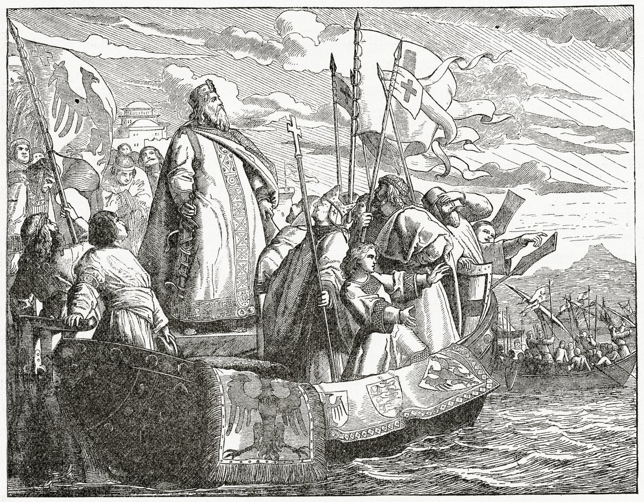 Friedrich atravessando para a Ásia Menor, 1882 de English School