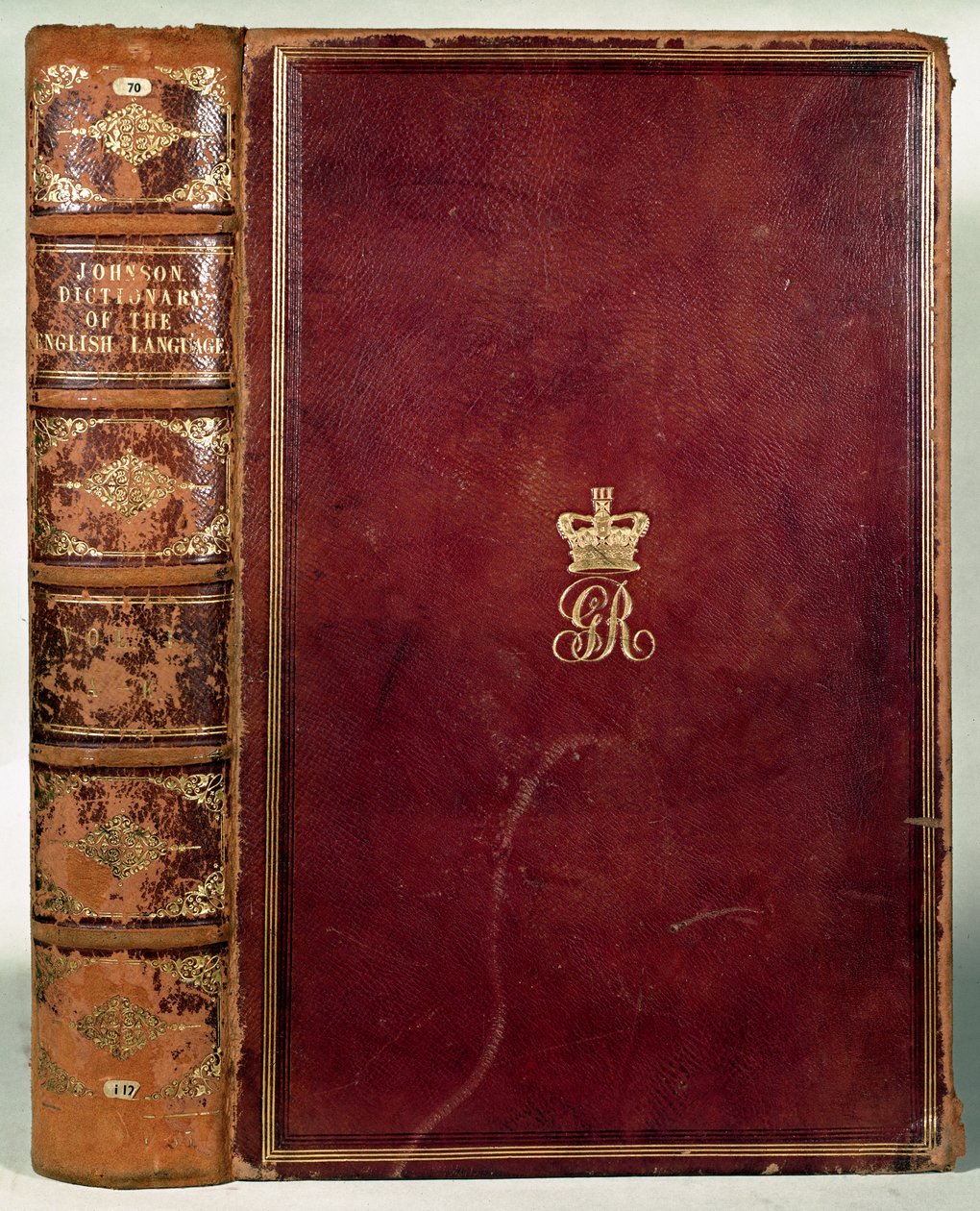 Capa do Johnsons Dicionário da Língua Inglesa (couro) de English School