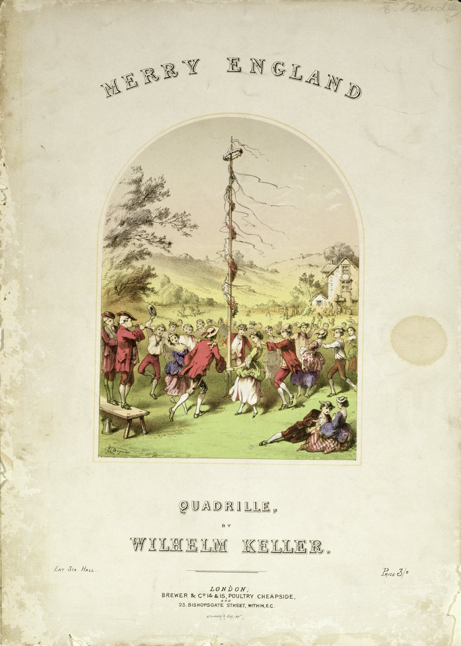 Capa da capa da música para Merry England, uma quadrilha de Wilhelm Keller de English School
