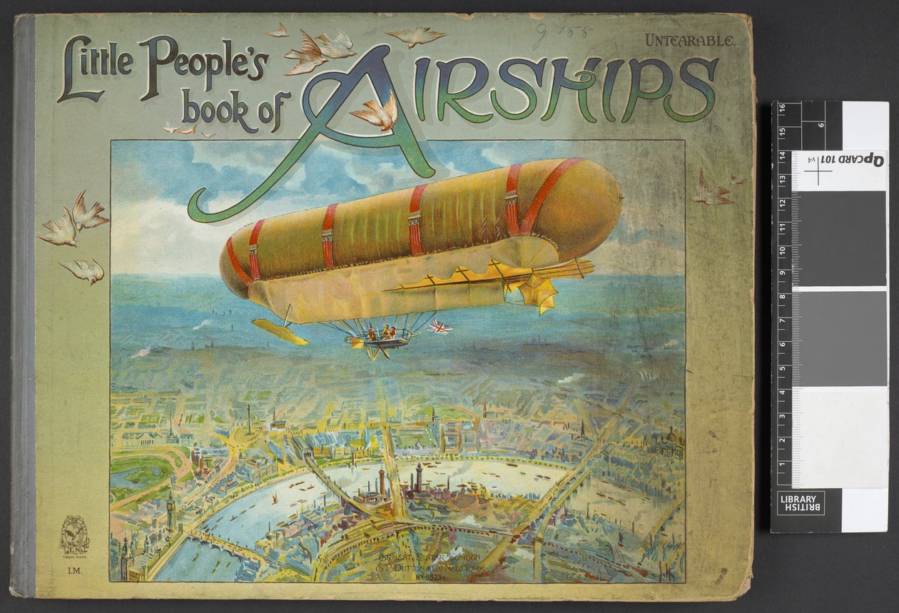 Capa mostrando um aeróstato. Livro de navegação aérea de pessoas pequenas. Londres : Ernest Nister, [1912] de English School