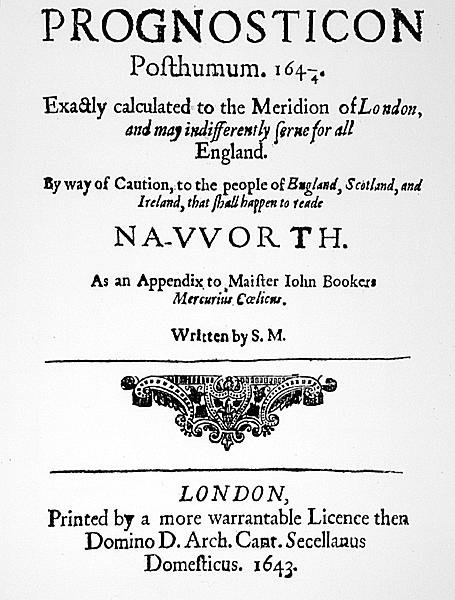 Primeira página do Prognosticon, publicada em 1643 de English School
