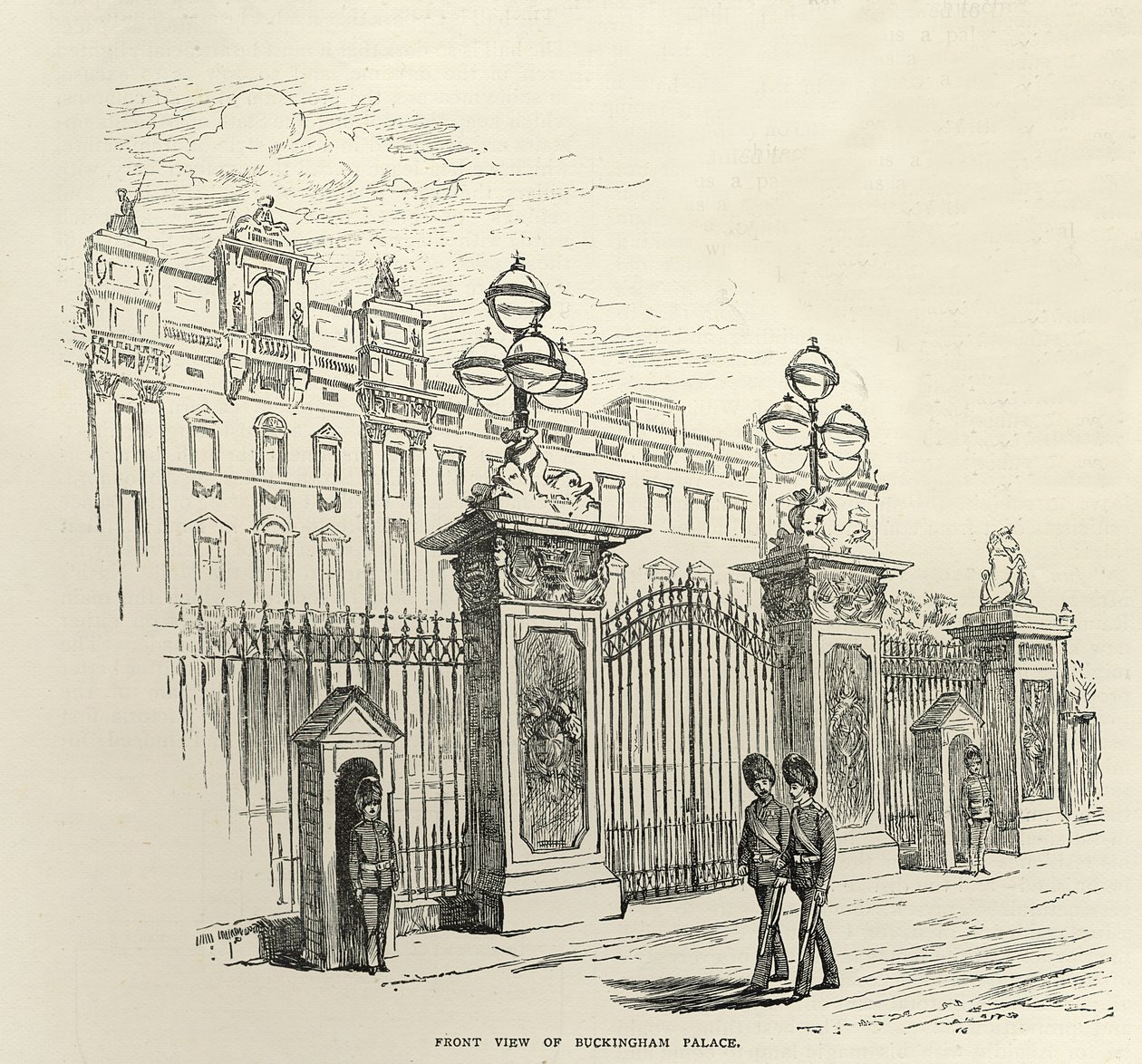 Vista frontal do Palácio de Buckingham, de &39;Leisure Hour&39;, 1888 de English School