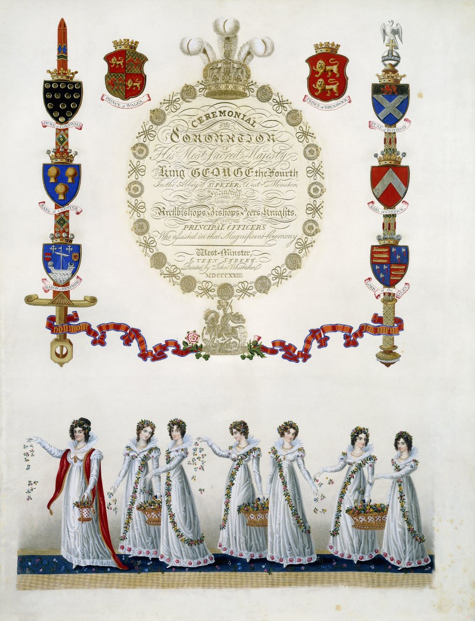 Frontispício, de "Cerimonial da Coroação de Sua Santíssima Majestade o Rei George IV", de John Whittaker, 1823 de English School