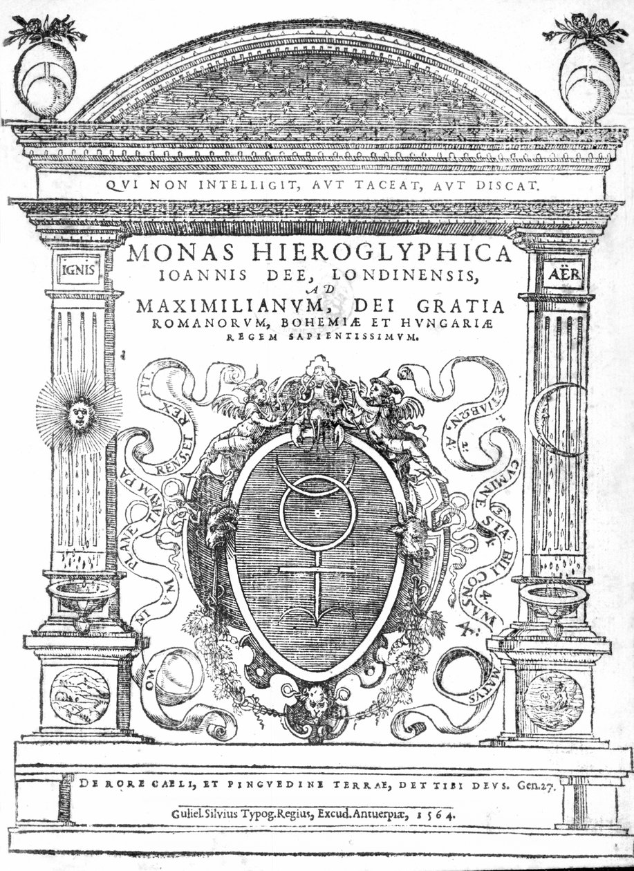 Frontispício de Monas Hieroglyphica por John Dee, publicado em 1564 (impressão) de English School