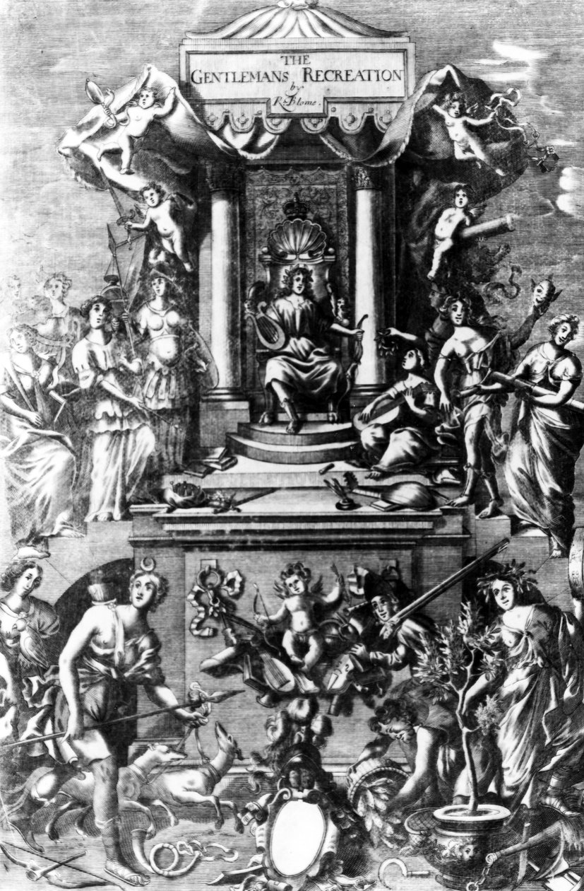 Frontispício da The Gentlemans Recreation publicado por Richard Blome, 1686 de English School