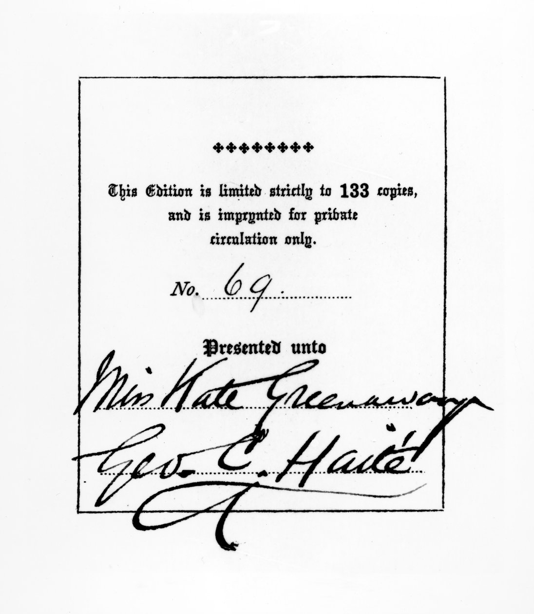 Frontispício de uma publicação de Sette of Odd Volumes, de George C. Haite, dedicada a Kate Greenaway, c.1880-1900 (caneta e tinta e tipografia sobre papel) de English School
