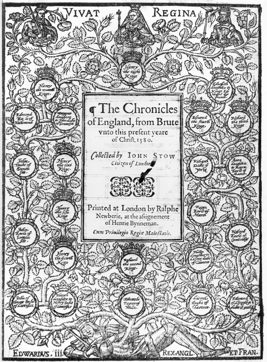 Frontispício das Crônicas da Inglaterra por John Stow (c.1525-1605), 1580 de English School