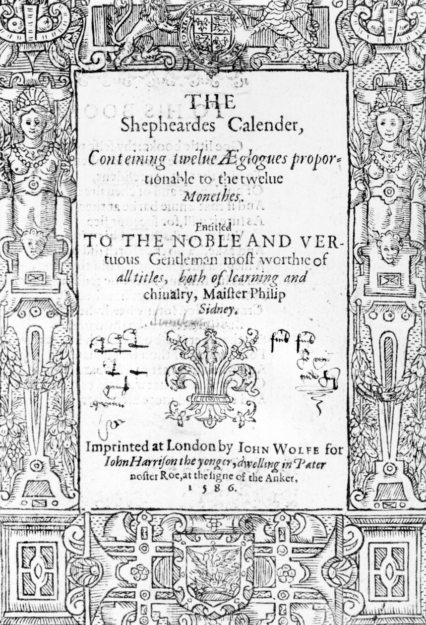 Frontispício do The Shepheardes Calender por Esmond Spenser (1552-99), publicado em 1586 de English School