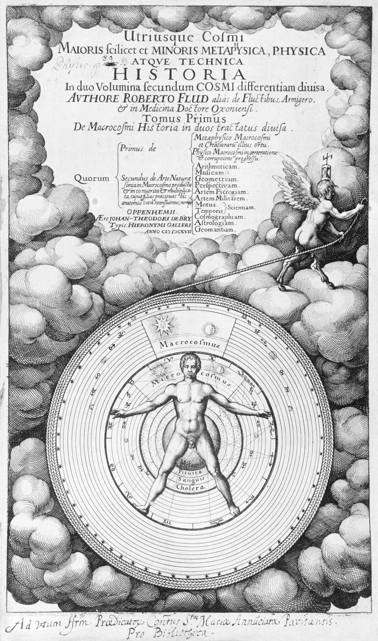 Frontispício de Utriusque Cosmi Historia por Robert Fludd (1574-1637) volume I, publicado por Oppenheim 1617 de English School