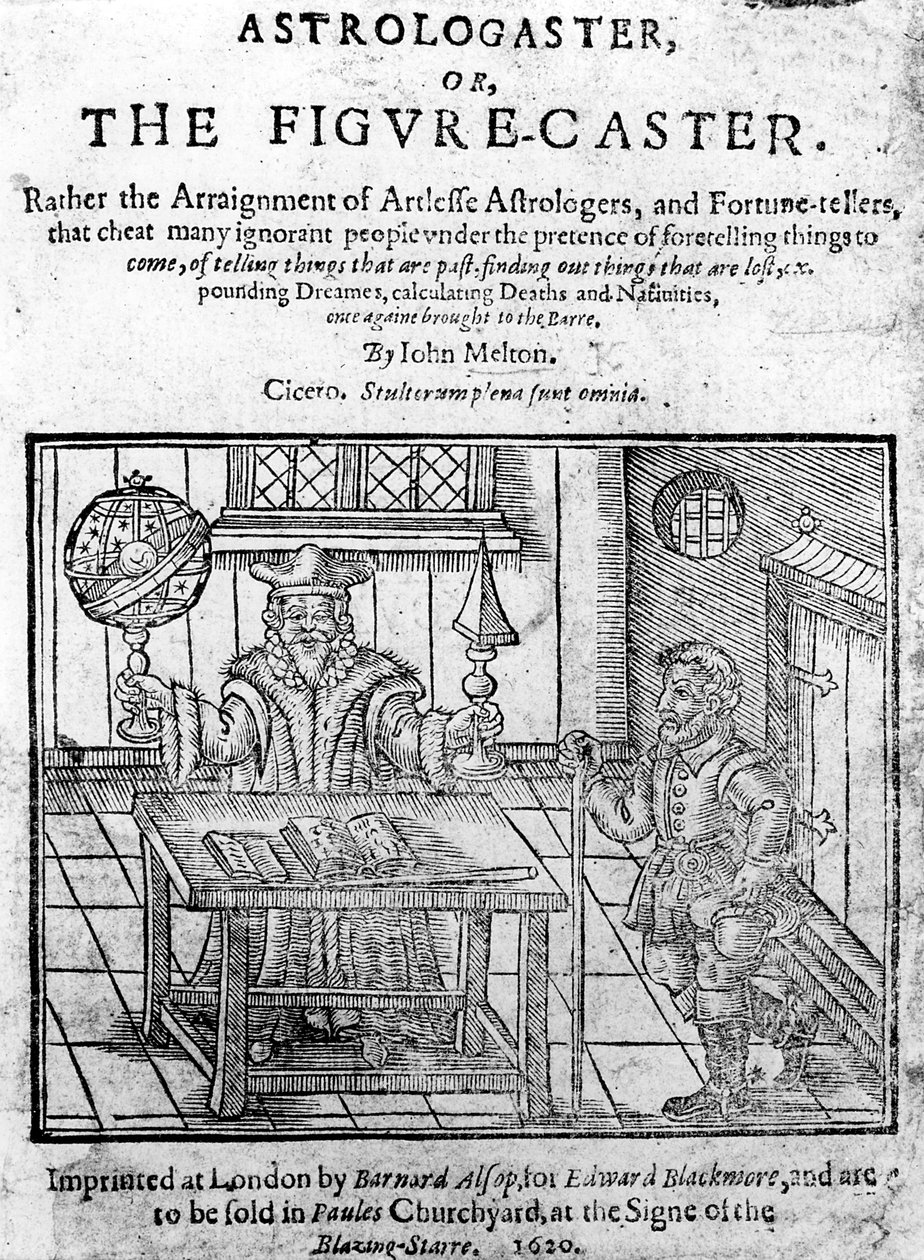 Frontispício para Astrologaster, ou o Figura-Caster por John Melton, publicado em 1620 de English School