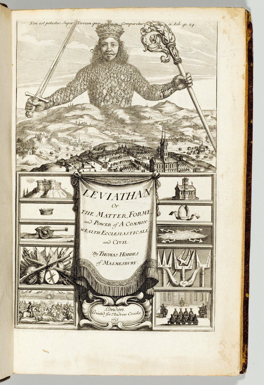 Frontispício para &39;Leviathan, ou The Matter, Forme, & Power of a Common-Wealth Ecclesiasticall and Civill&39; por Thomas Hobbes (1588-1679) de Malmesbury de English School