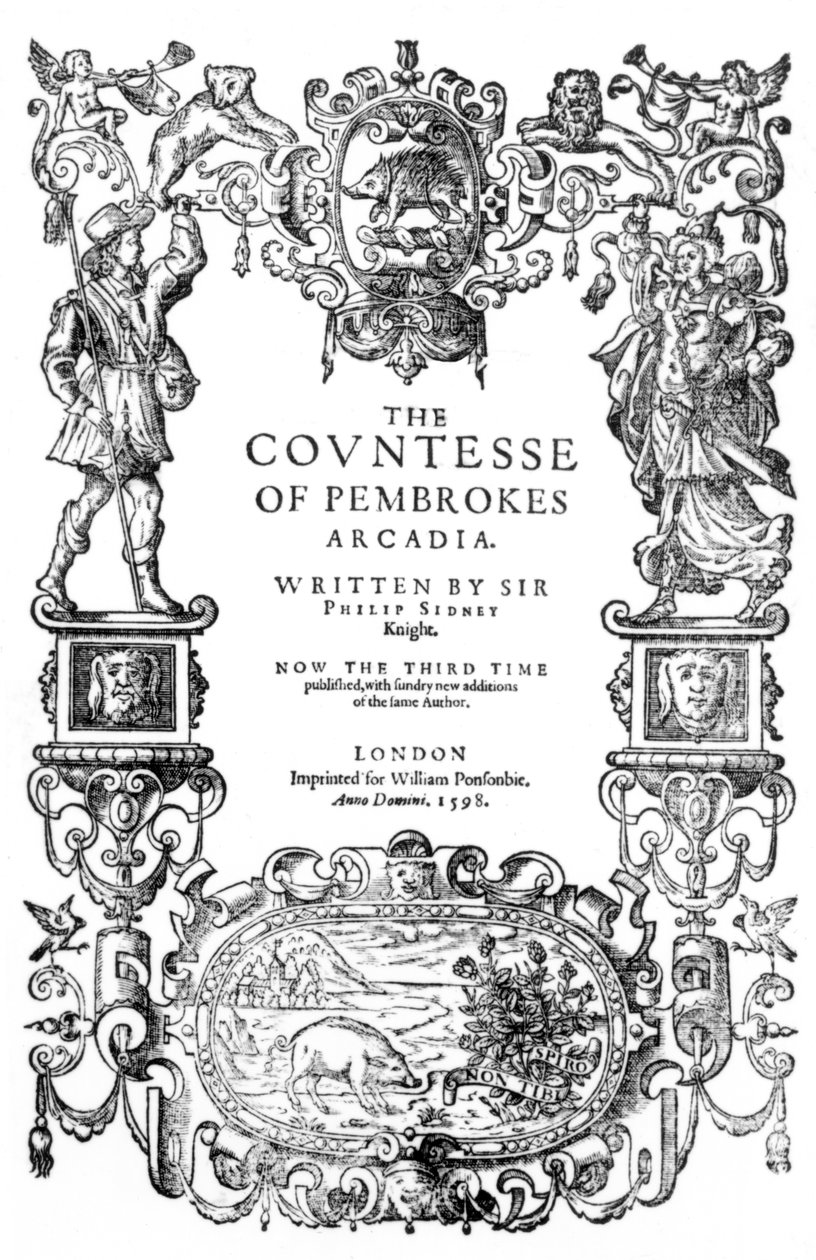 Frontispiece à condessa de Pembrokes Arcadia pelo senhor Philip Sidney, 1598 de English School
