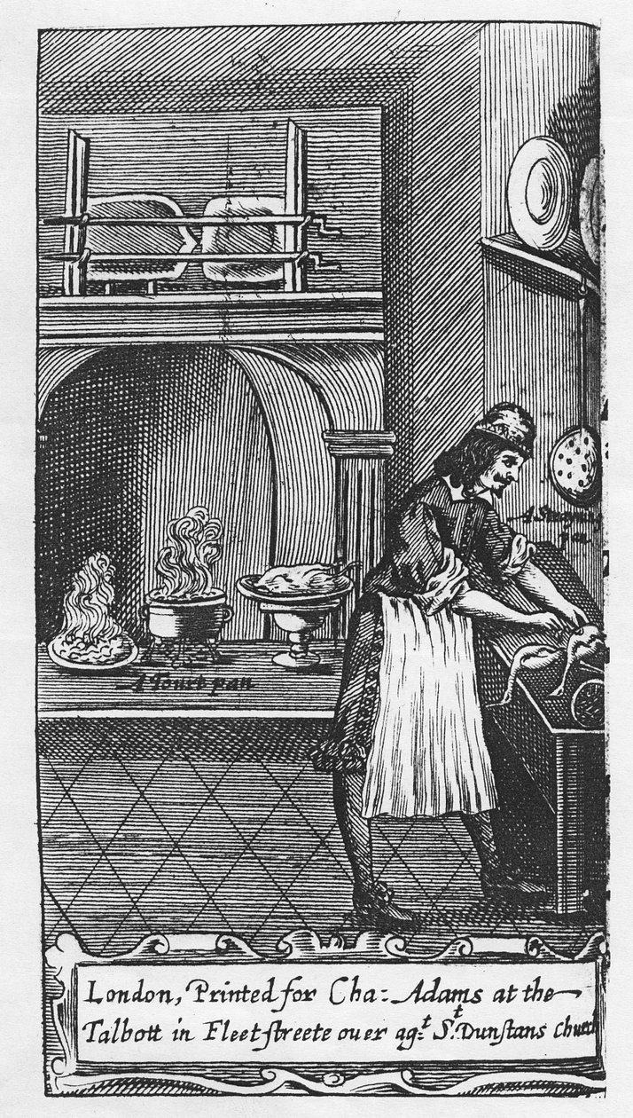 Frontispício para o cozinheiro francês por La Varenne, 1653 de English School