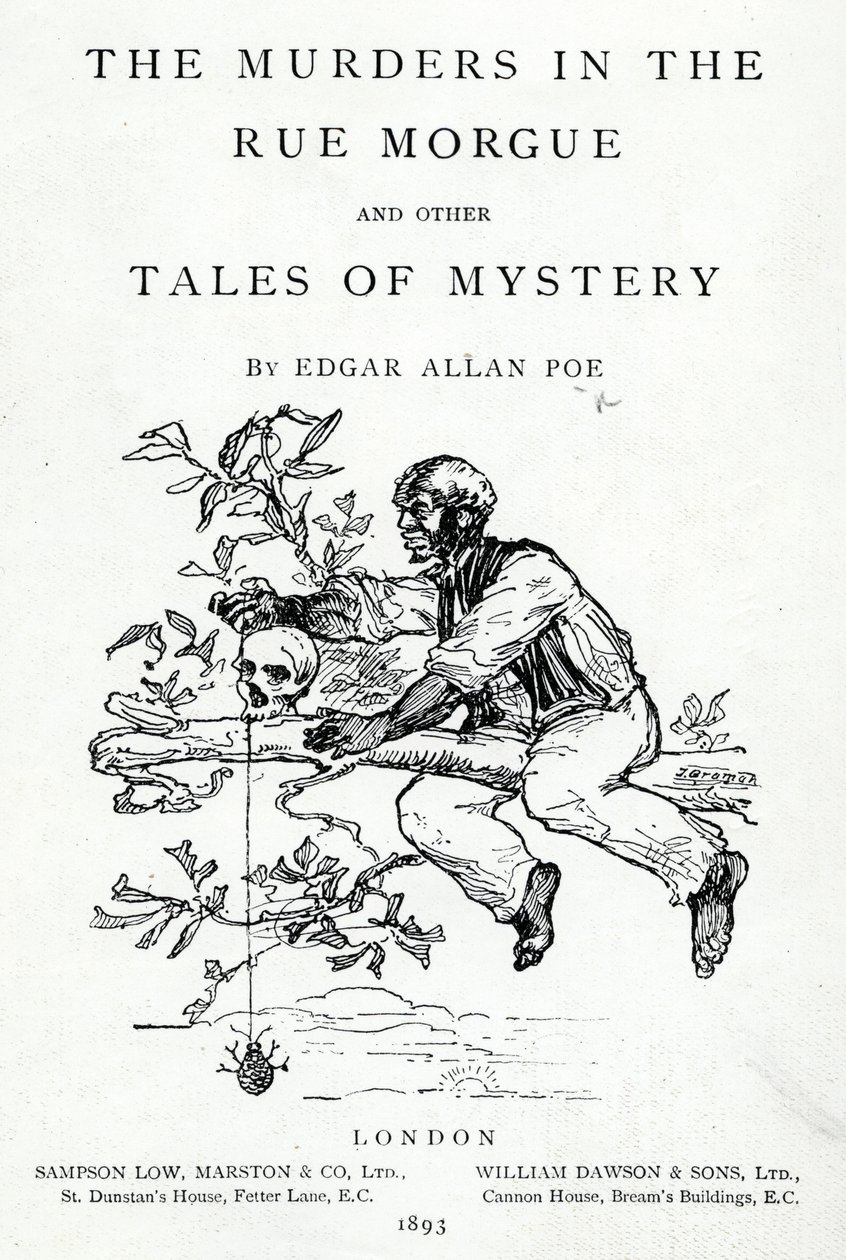 Frontispício para os assassinatos na rua Morgue e outros contos de mistério por Edgar Allan Poe, publicado em 1893 de English School