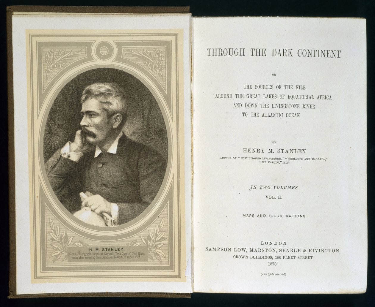 Frontispício para o Continente Negro, de Henry M. Stanley, publicado em 1878 de English School