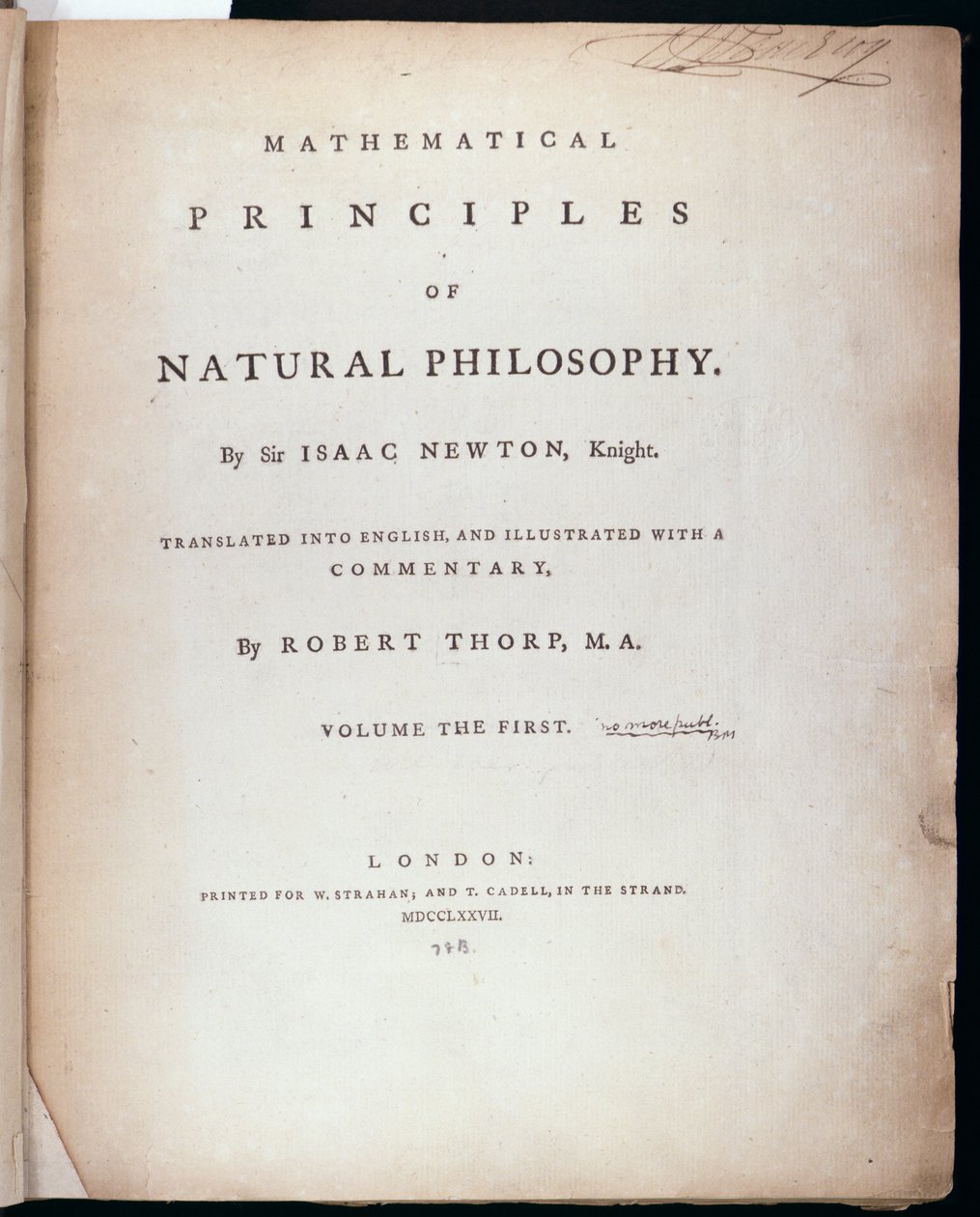Frontispício do Volume I dos Princípios Matemáticos da Filosofia Natural de Sir Isaac Newton (1642-1727) 1777 de English School