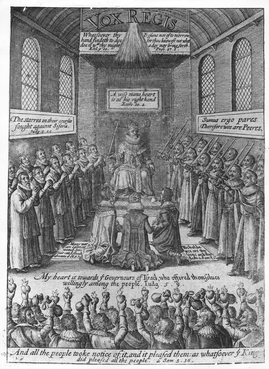 Frontispício para &39;Vox Regis&39; de Thomas Scott, c.1624 (gravura) de English School