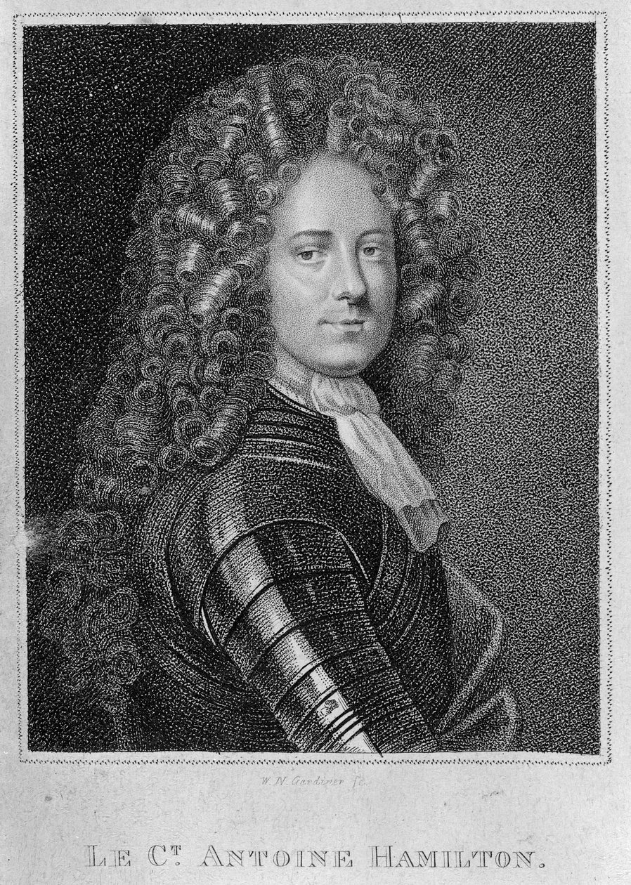 Frontispício para as &39;Memórias do Conde Grammont&39; mostrando um retrato do autor, Antoine Hamilton, gravado por William Nelson Gardiner, edição em inglês, 1809 de English School