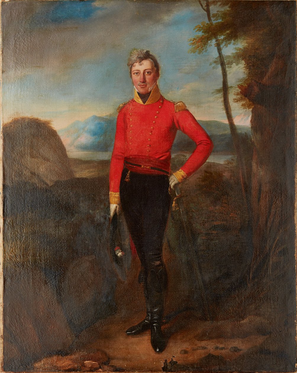 Retrato de corpo inteiro de um oficial de campo na infantaria britânica (óleo sobre tela) de English School