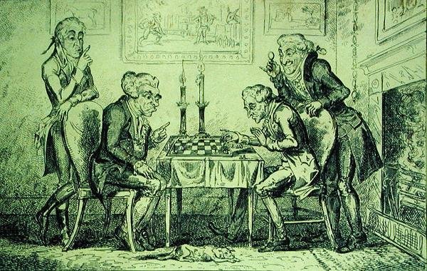 Jogo de Xadrez, gravado por George Cruikshank (1792-1878) publicado em 1 de agosto de 1835 (litho) de English School