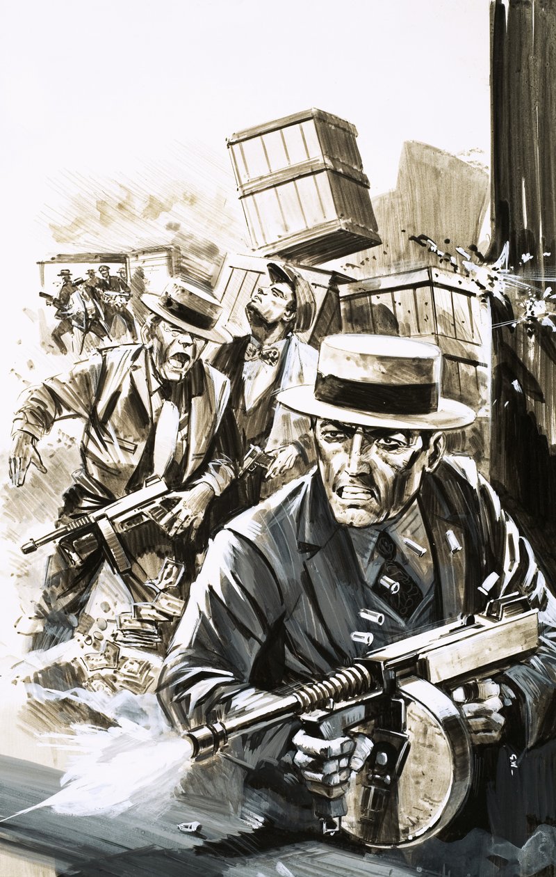 Gangsters lutam contra o FBI (ou G-Men) de English School