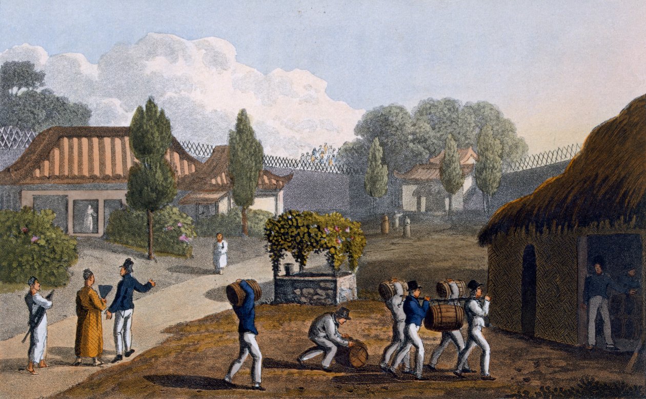 Jardim do Templo de Lewchew, 1820 (aquatinta colorida) de English School