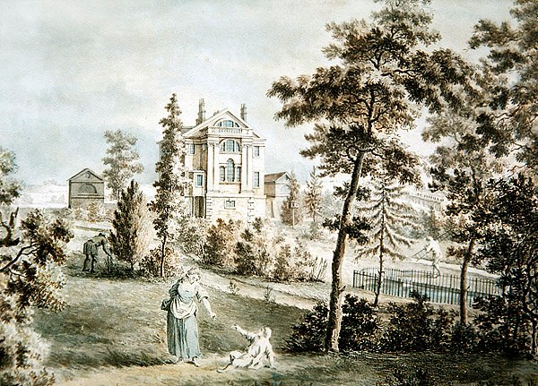 Pavilhão de jardim em um parque, c.1725 (aquarela sobre papel) de English School
