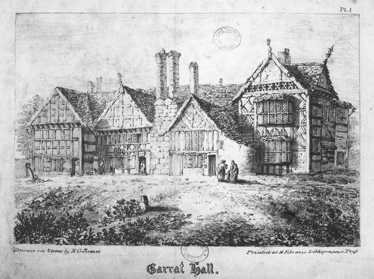 Garrat Hall, Manchester, gravado por HG James, final do século XVIII de English School