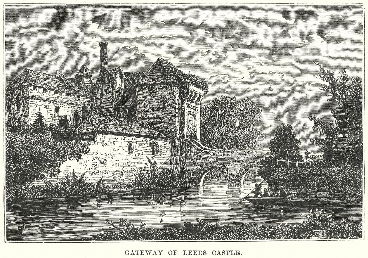 Porta de entrada do Castelo de Leeds (gravura) de English School