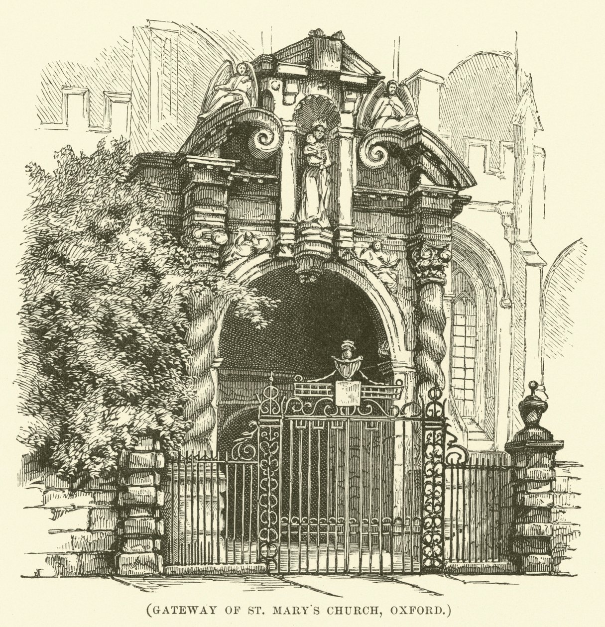 Porta de entrada da Igreja de Santa Maria, Oxford (gravura) de English School