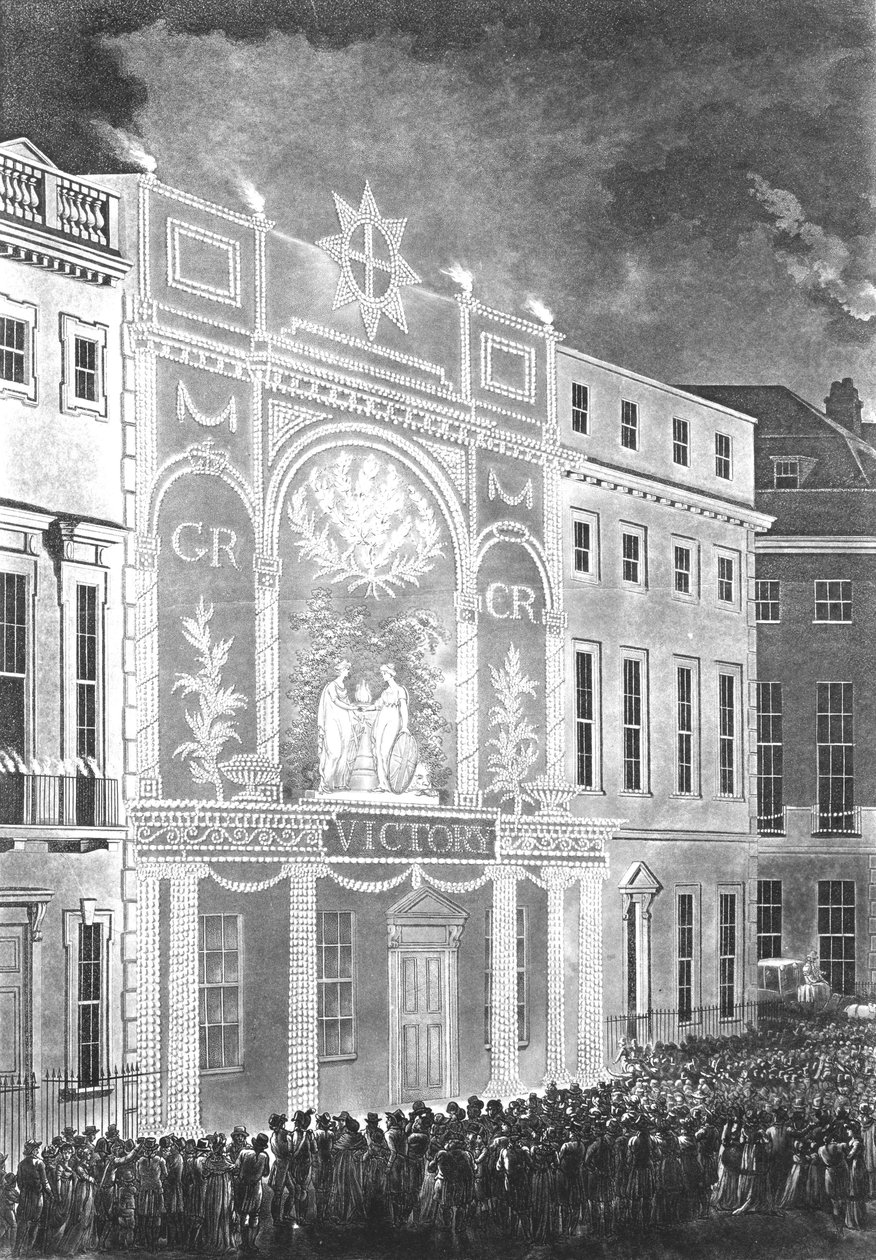 Reunindo-se na Portman Square para assistir a uma iluminação pela paz entre a Grã-Bretanha e a França, 1806 de English School