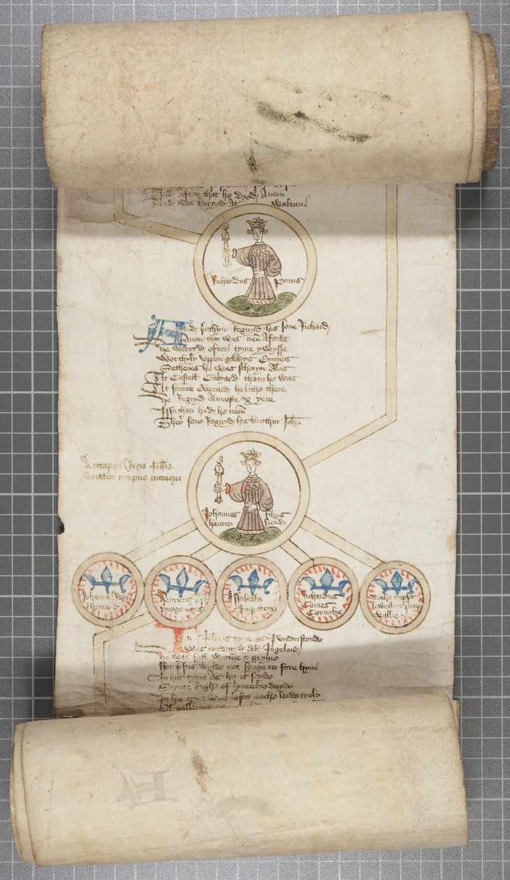 Rolo genealógico dos reis da Inglaterra, c.1440-79 (caneta e tinta sobre pergaminho) de English School