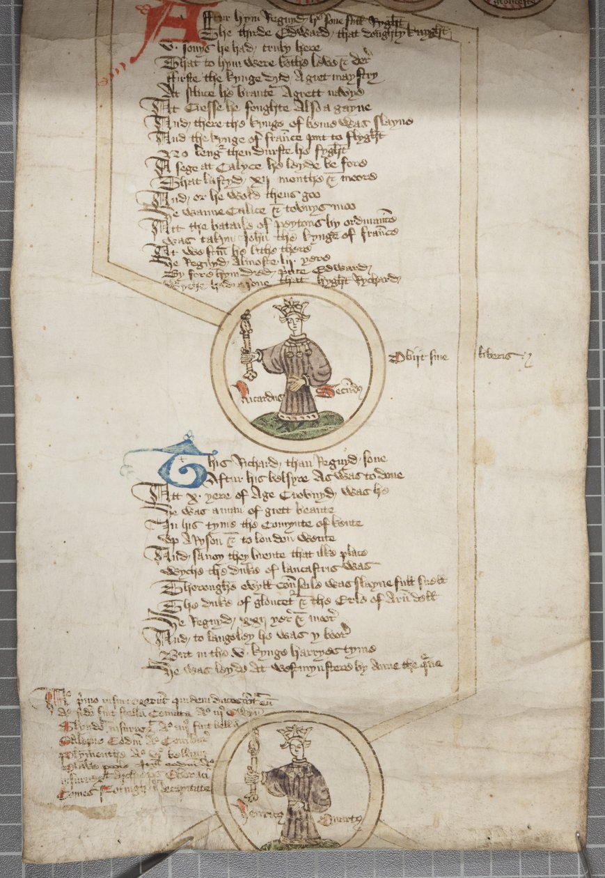 Rolo genealógico dos reis da Inglaterra, c.1440-79 (caneta e tinta no pergaminho) de English School