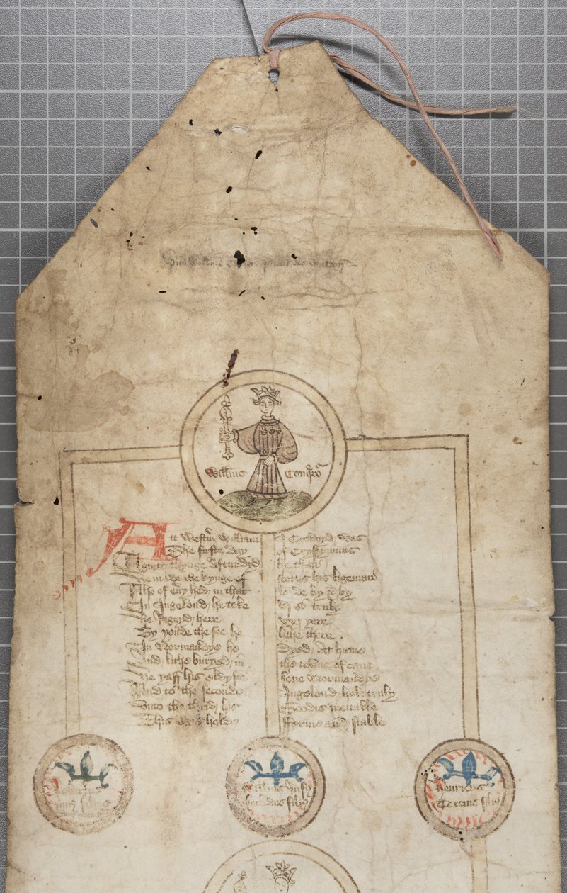 Rolo genealógico dos reis da Inglaterra, c.1440-79 (caneta e tinta sobre pergaminho) de English School