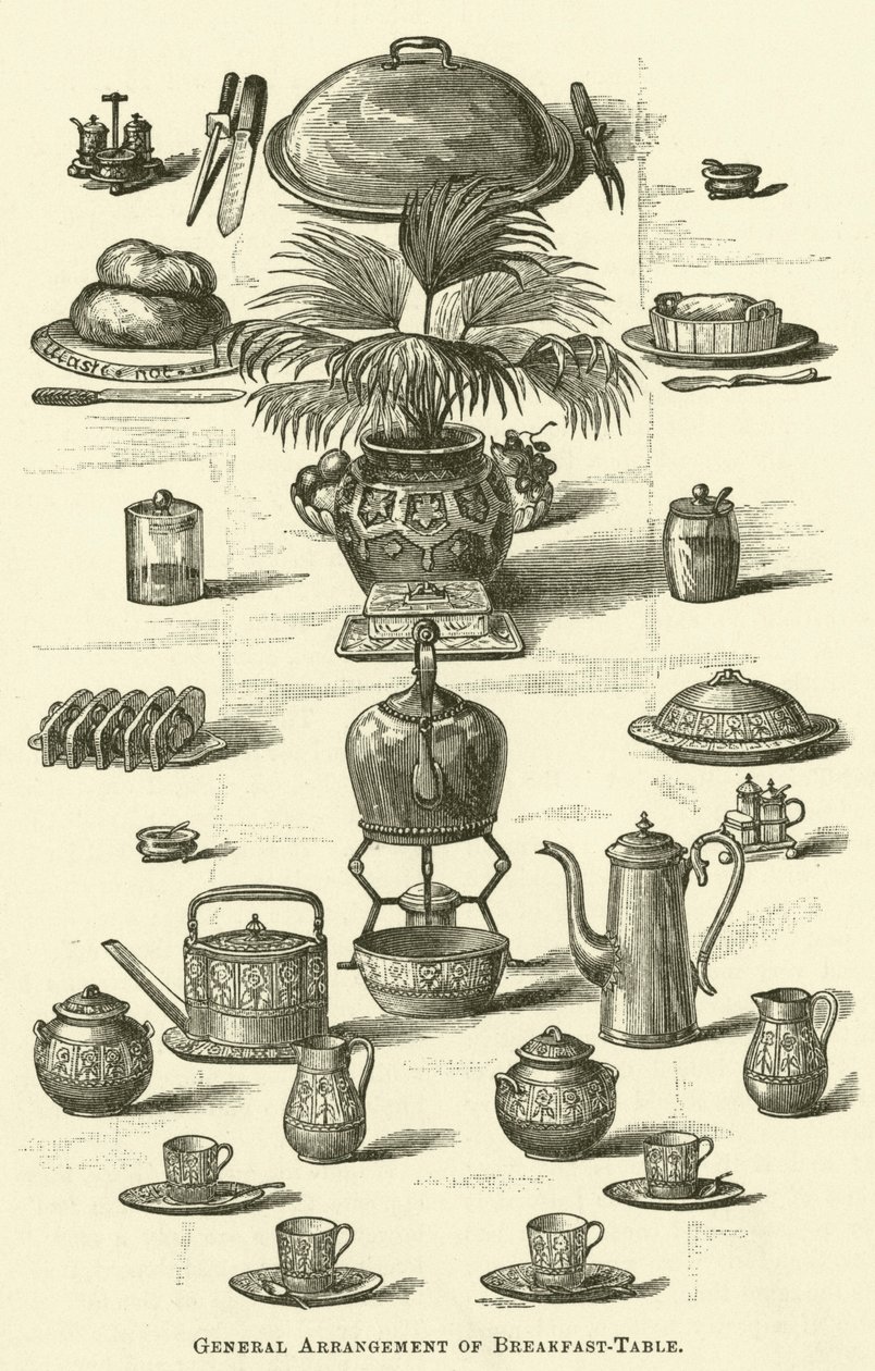 Arranjo geral da mesa de pequeno-almoço (gravura) de English School
