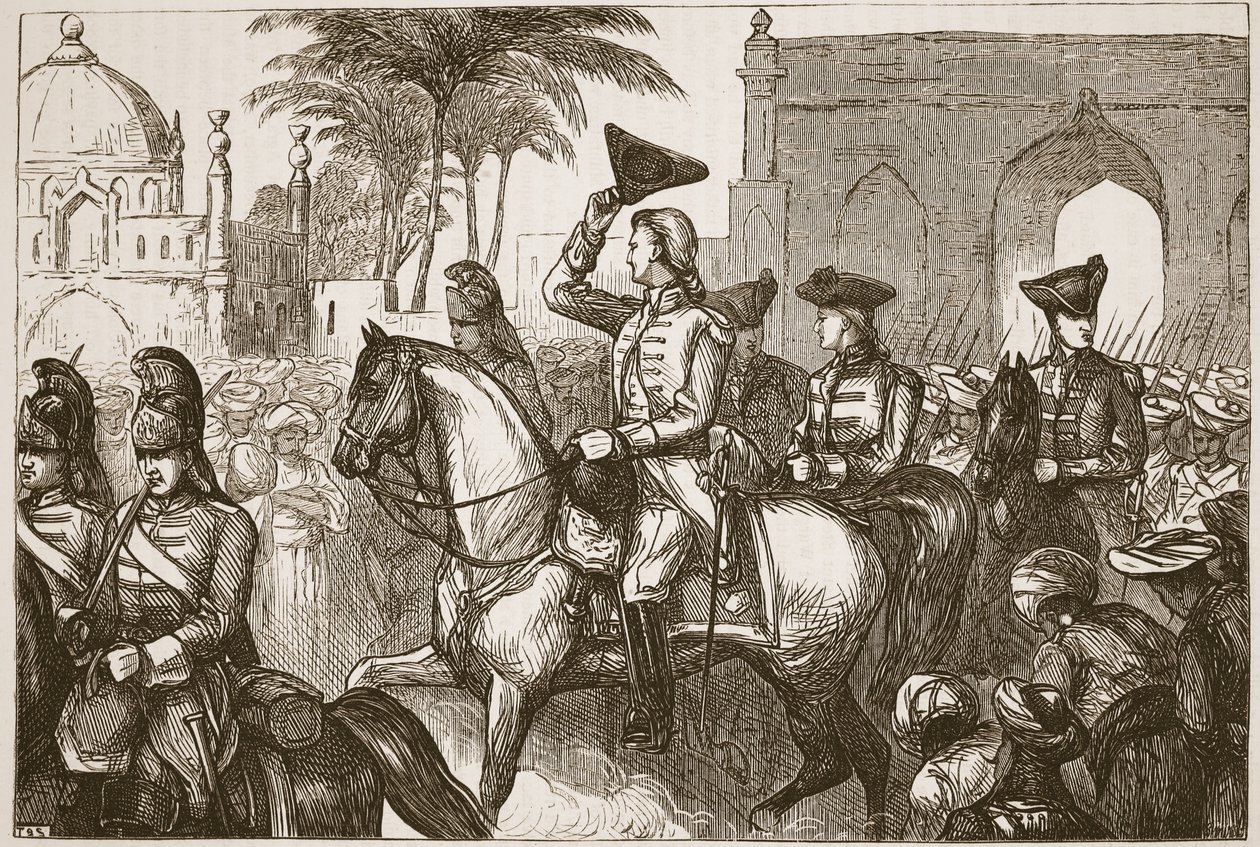 General Goddard que entra em Surat, ilustração da história ilustrada Cassells da Índia por James Grant, bar. 1879 de English School