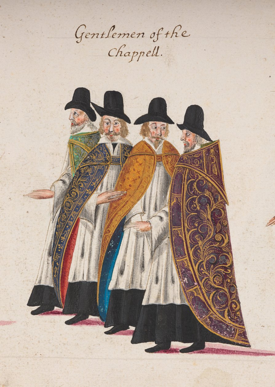 Cavalheiros do Chappell, detalhe de parte do cortejo fúnebre da rainha Elizabeth I para a Abadia de Westminster, 28 de abril de 1603 de English School