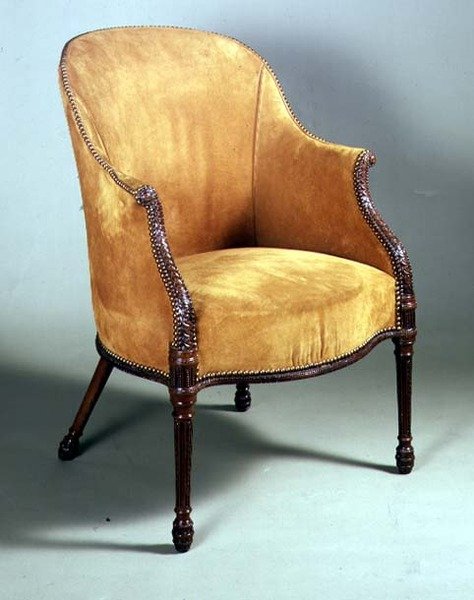 Cadeira George III bergere, final do século XVIII (mogno e estofos) de English School