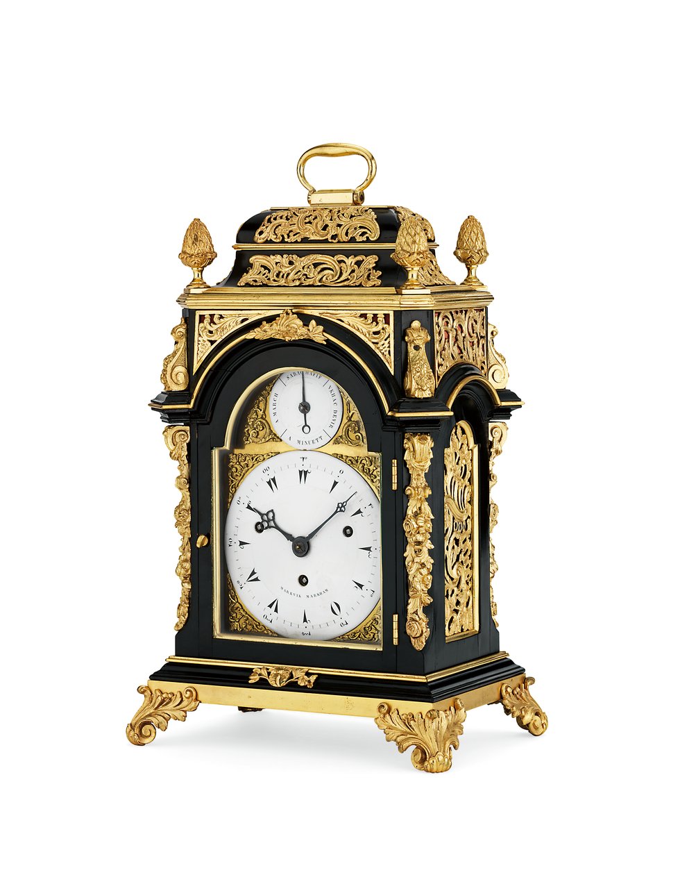 Relógio de mesa musical de oito dias impressionante e musical de oito dias de George III montado em ormolu, c.1765 (ormolu e caixa de madeira ebonizada) de English School