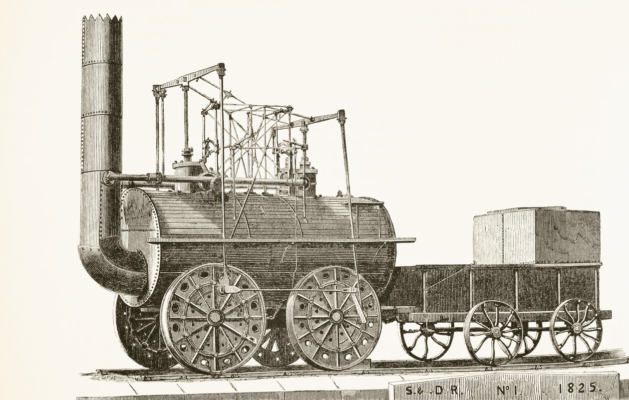 Trem George Stephensons de 1825, da História Nacional e Doméstica da Inglaterra por William Hickman Smith Aubrey (1858-1916) publicou Londres, c.1890 de English School