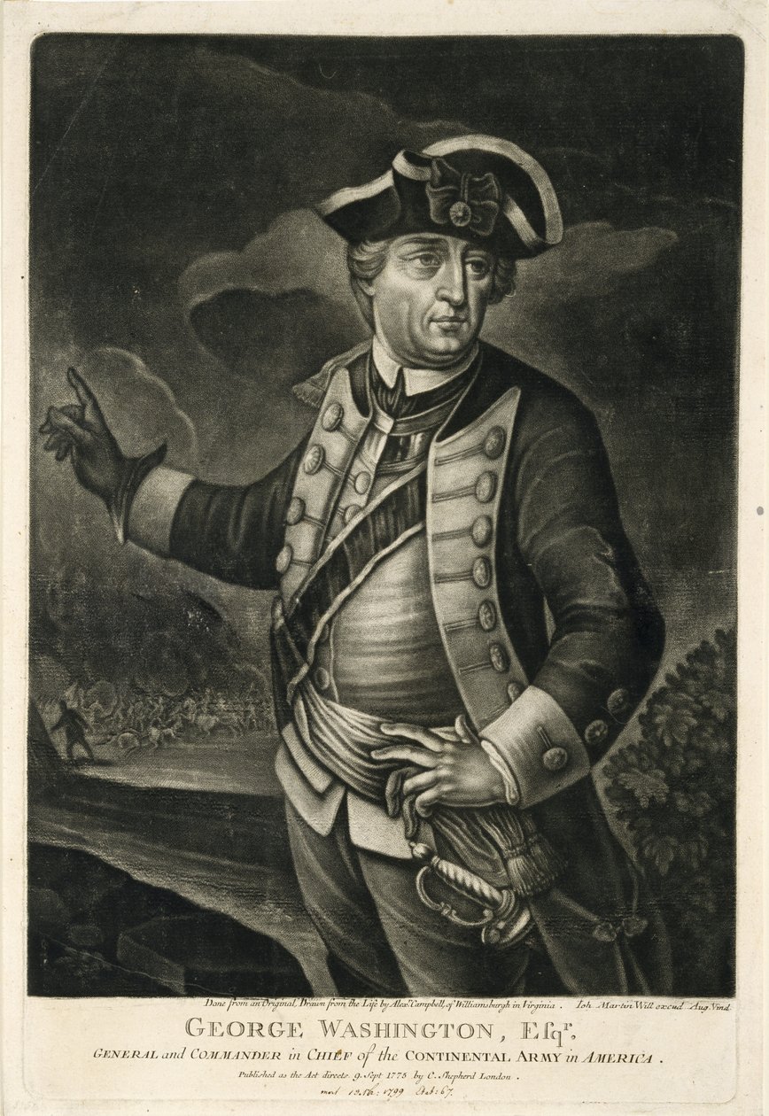 George Washington, Esqr., General e Comandante em Chefe do Exército Continental na América de English School